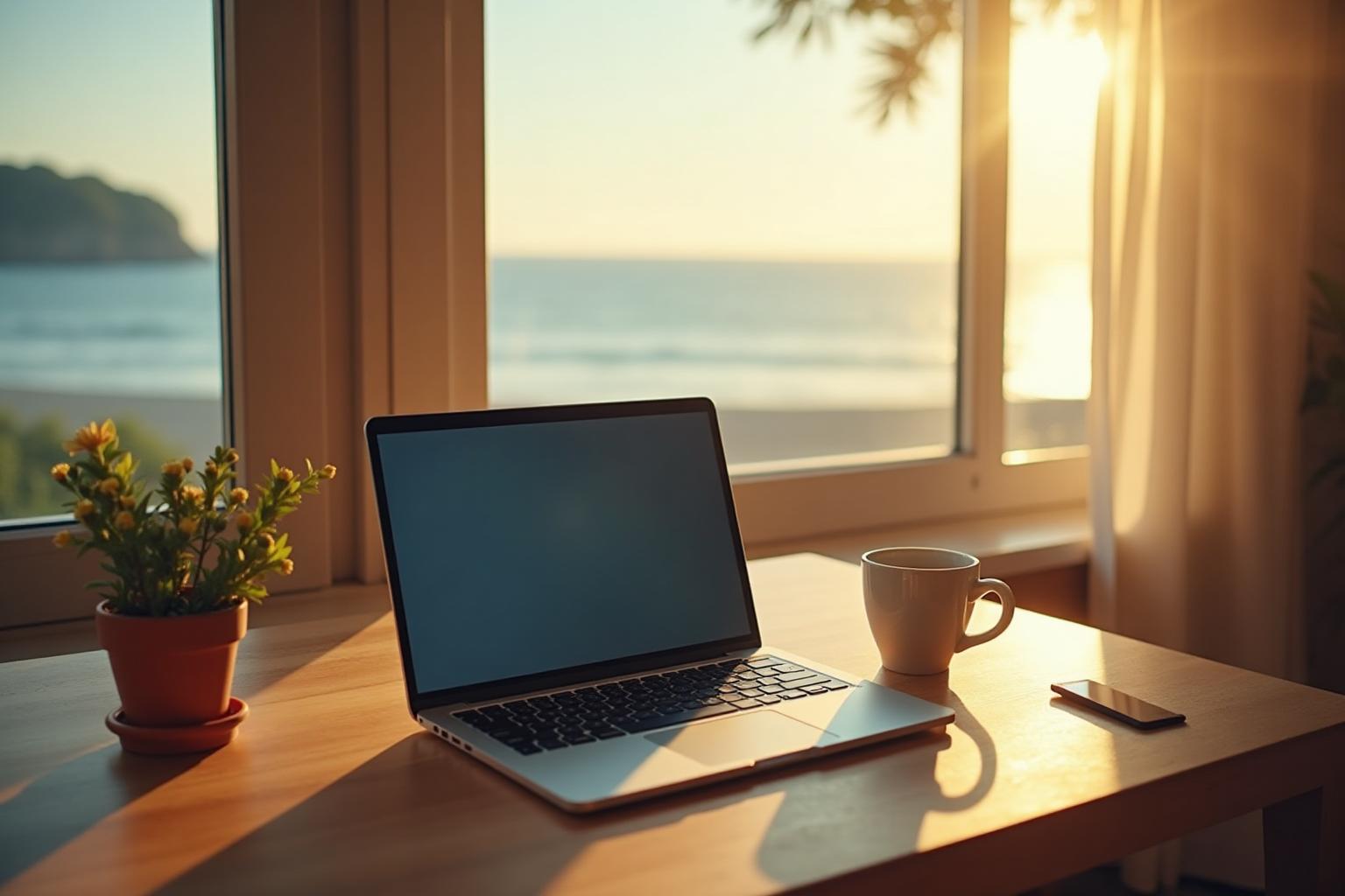 Arbeitsplatz mit Meerblick im Reihenhaus in Tarifa
